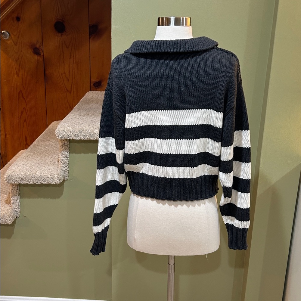 Quince 100% Organic Cropped Cotton Polo Sweater Charcoal/Off White XS - Picture 6 of 12